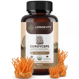 Organic Cordyceps Mushroom Supples (120) XI124; Pure Fruiting Body 10: 1 Wysoka wytrzymałość Ekstrakt Bilans 124; 30% Beta- D Glukany 124; 9,000mg Surowy ekwiwalent na Podawanie 124; Energia, Stamina & Support Oxygen