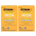 Vitron- C Żelaza Suplement, Raz dziennie, Wysoka moc Żelaza Plus Witamina C, Wsparcie produkcji czerwonych krwinek, Darmowe barwniki tabletki, 60 Hrabia, 2 opakowania