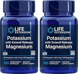 Rozszerzenie życia 99mg potasu z Extend- Release Magnezu 250mg, 100 Veg Caps (Opakowanie 2) - Bez glutenu - Nie-GMO - Suplement wegetariański dla mężczyzn i kobiet - Dual- Action Mineral Formula