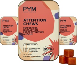 PYM Uwaga Żuje Wsparcie dla Procrastination, Focus & Productivity, 60 Hrabia 124; 518mg L- Carnitine, 54mg Tyrosine, 11mg L- Tauryna - Bez kawy 124; All- Natural Mood Boost Supplement Made in USA