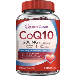 Przepisy Doktora CoQ10 200mg Na Podawanie, Wysoka Absorpcja Koenzym Q10 Suplement z Oliwki Oil, Serce i Zdrowie naczyniowe, Produkcja energii i Wsparcie przeciwutleniacze, 2 Dostawa Miesiąc, 120 Softgels