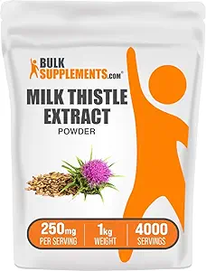 BulkSupplements.com Milk Thistle Extract Powder - Herbal Supplement, Milk Tistle Supplement - Gluten Free, 250mg per Serving, 1kg (2,2 kg) (Opakowanie po 1)