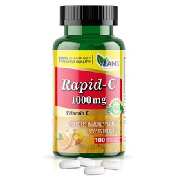 American Medic & Science Rapid- C 1000mg suplement witaminy C (1 opakowanie po 100 tabletek) Wzmacniacz energii, Codzienne wsparcie układu immunologicznego, Przeciwutleniacz 124; Wegan, Kwas askorbinowy niezawierający GMO dla dorosłych mężczyzn i kobiet