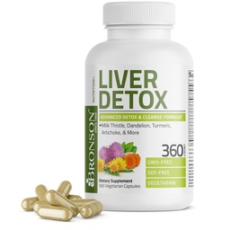 Bronson Liver Detox Advanced Detox & Cleansing Formuła Wspiera zdrowie Wątroba Funkcje z mlekiem Thistle, Dandelion Root, Turmeric, Artichock Leaf & More, Non-GMO, 360 Kapsułki wegetariańskie