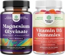 Paleta czystego glicynianu magnezu 400mg na dawkę służącą do uśpienia i relaksacji nastrojów 240ct oraz gumek witaminy D3 do codziennego Wellness lub mięśni kości i wsparcia immunologicznego
