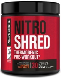 Jacked Factory NITROSURGE Shred PreWorkout Supplement - Energy Booster, Instant Strength Gains, Sharp Focus, Potężne pompy - Aciric Oxide Booster & PreWorkout Powder - 30Sv, Pomarańczowy ananas
