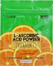 Duda Energy asc01oz Bag L- Askorbic Acid Powder 99 +% Food Grade USP36 / BP2012 Naturalnie fermentowane Czyste Kryształy Forma witaminy C, 1 oz., Biały