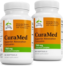 Terry Natural CuraMed 750mg - Suplement przeciwutleniający dla zdrowia mózgu i serca - Suplement z kompleksem kurkuminy o dużej potencji - Nerki, Wątroba i Immune Health Support - 60 Softgels (Opakowanie 2)