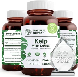 Natural Nutra Kelp Jod Tyroid Supplement Supplement, wzmacnia system immunologiczny i reguluje metabolizm, Wegańskie Kelp, Nie GMO, Atlantic Sourced Seaweed Extract, 225 µg, 100 Tablets