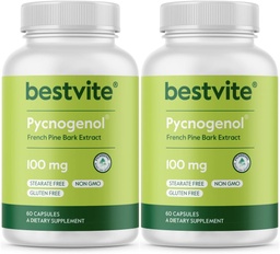BESTVITE Pycnogenol 100 mg (120 kapsułek) (60x2) - Ekstrakt z kory sosnowej - bez stearynianów - bez glutenu - bez GMO