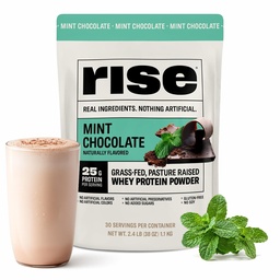 Rise Grass- Fed białka serwatki w proszku - mięta czekoladowa 124; 25g białka bez sztucznych aromatów, kolorów lub środków konserwujących - bez cukru, bez glutenu, bez soi (2.4 lbs)