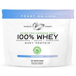 Muscle Feast 100% Grass Fed protein serwatkowy proszek, Wszystkie naturalne hormon wolne paure białka serwatkowego namnażany proszek dla kobiet i mężczyzn - koncentrat serwatkowy, izolacja i hydrolizowany proszek białkowy w proszku - Unflavored, 2lb