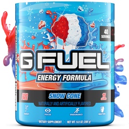 G Paliwo Snow Cone Energy Drink Proszek, Wstępny trening kofeiny do gier, bezcukrowy Amino Focus, Witamina + Przeciwutleniacze, 9.9oz (Snow Cone, 40 Służenie)