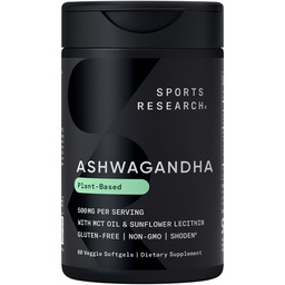 Sports Research ® Ashwagandha Softgels with Coconut MCT Oil - Natural Adaptogen Made with Shoden ® Ashwa for Relaxation, Calm & Sleep Support - Gluten Free & Vegan Friendly - 60 Count