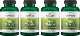 Swanson Milk Thistle (Standardized) - Herbal Liver Supplement Supplement w / 80% Silymarin - Natural Formula Pomaga utrzymać ogólne zdrowie i samopoczucie - (120 kapsułek) (4 opakowania)