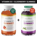 Gumy witaminy D bez cukru (60 Gummies) i gumki jagodowe (180 Gummies) - Immunic Support Bundle, Żelatyna-Free, Gluten- Free, Wegetarianin, Wszystkie naturalne, Wielki Degustacja