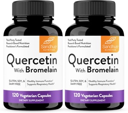 Sandhu 's Quercetin z Bromelain Vegetarian kapsułki Suplementy 120 Hrabia (Pack of 2) 124; Bioflavonoids dla immunologicznego wsparcia i zdrowia układu oddechowego, Sezonowe wsparcie alergii 124; Quercitin dla mężczyzn i kobiet