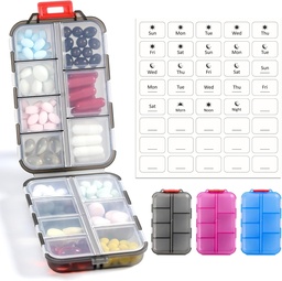 3 Pack 14 GRIDS Travel Pill Organizator Box z etykietami - Zestaw leków podróży Case Kit - Pocket Daily Pharmacy Container - Travel Medication Holder Dispenser for Fish Oil Supplement Storage - Clear