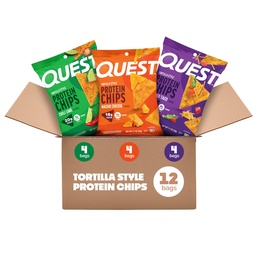 Quest Nutrition Tortilla Style Chips Variety Pack, Chili Lime, Nacho Cheese, Naaded Taco, Low Carb, wysoki poziom białka, Gluten Free, 1.1 oz (Opakowanie 12)