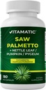 Vitamatic Saw Palmetto Extract dla mężczyzn i kobiet 180 Kapsułki Veg - Made with Pumpkin Seed, Pygeum, Nettle Leaf - Made in The USA - Promotes Healthy Prostate Function