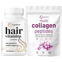 Micro Składniki Multi Collagen Protein Powder 2 Pounds & Hair Vitamin Complex Kapsułki Pack Bundle 124; Kolagen Grass- Fed Peptides 124; 14- in-1 Zaawansowane wsparcie wzrostu włosów