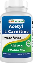 Best Naturals Acetyl L- Carnitine (ALCAR) 500mg, 120 Kapsułek, 120 Sług - Non-GMO i Gluten Free, 1 Kapsułka na Serving