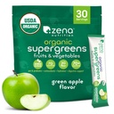 Zena Nutrition Organic Super Zielonych Proszek, 70 + Superfoods, 0 Cukier, 3G Fiber, Spirulina, Chlorella, Przeciwutleniacze, Prebiotyki / Probiotyki, Enzymy trawienne, Zielone jabłko, 30 Pakiety mieszanki napojów