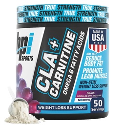 BPI Sport CLA + Karnityna - CLA L Karnityna i kwas linolowy - L Karnityna Suplement do utraty masy ciała, Metabolizm i Chude Mięśnie - Kofeina wolna - Grape - 50 Służenie - 12.34 oz