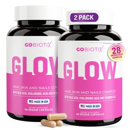 GOBIOTIX Włosy skóry i paznokci Suplement witaminy - 10000mcg Biotin pigułki z kwasem hialuronowym, folianem, żelazem, magnezem i cynkiem - produkcja kolagenu, wzrost włosów - 60 Służenie