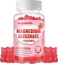 Glucynian magnezu Gummies 1000mg - Suplement potasu bez cukru Magnezu z witaminą D, B6, CoQ10 dla uspokojenia nastrojów i wsparcia snu - 60 gum truskawkowych