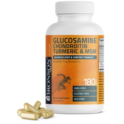 Bronson Glukozamina Chondroitin Turmeric & MSM Zaawansowany Joint & Chitlage Formuła, Pomaga zdrowe joints, Mobilność i Chitlage - Non-GMO, 180 Kapsułki
