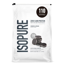 Izopura Zero Carb 100% Pure Whey Isolate Protein Powder, Laktoza Free, Gluten Free, z witamin, Cookies & Cream, 25g Białko na Podawanie, 7.5 Lbs, 110 Słupki (Packaging May Vary)