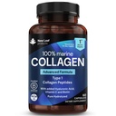Czysty Kolagen Morski 100% Kolagen Morski Typ 1 1300mg - Hydrolizowane Peptydy Kolagenowe Wzmocnione kwasem hialuronowym i witaminą C, Wysokiej mocy Kolagenowe Suplementy dla kobiet i mężczyzn, 60 Tabletki