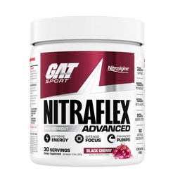 GAT SPORT Nitraflex Zaawansowany proszek do wstępnego treningu, zwiększa przepływ krwi, zwiększa siłę i energię, poprawia wydajność ćwiczeń (Black Cherry, 30 Służenia)