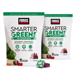 FORCE FAKTOR Smarter Greens Superfood Chews, 2- Pack, Zielone i Superfoods z Probiotyki, Przeciwutleniacze i Fiber, Suplement Zielonych do wsparcia trawienia, tlenku azotu i energii, 120 Soft Chews