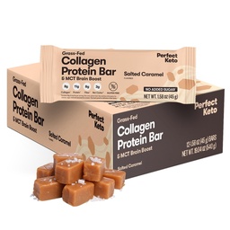 Perfect Keto Bars - Najczystsze przekąski Keto z Collagen i MCT. No Added Sugar, Keto Diet Friendly - 3g Net Carbs, 19g Fat, 11g Protein - Dieta Food Desert (Salted Karmel, 12 Barów)