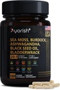 Sea Moss kapsułki 30: 1 Wysoka wytrzymałość 6000mg ekwiwalent na służbę, Czarny olej nasion Ashwagandha Ginger kapsułki, Turmeric, Moringa, Bladderwrack, Burdock Root, Manuka Miód, Cynamon 120 Hrabia