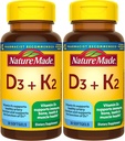 Nature Made Witamina D3 K2, 5000 j.m. (125 μg) Witamina D, Suplement diety dla kości, zębów, mięśni i immunologicznego wsparcia zdrowia, 30 Softgels, 30 Day Supply - Opakowanie 2