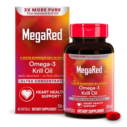 MegaRed Antarctic Krill Oil 750mg, Omega 3 Acid Acid Supplement, Ultra Concentrat EPA & DHA Softgels, Antioksydant Astaxanthina, Heart Health Supplement with No Fish Oil Aftersmast, 80ct