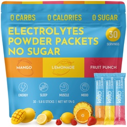 Keto Vitals Oryginalne opakowania proszku elektrolitów 124; Keto Friendly Electrolyte Hydration Packs 124; Bez cukru Elektrolity 124; Energia Drink Mix 124; Zero Calorie Zero Carb (Oryginalny Asorted, 30 Count)
