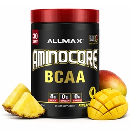 ALLMAX Nutrition AMINOCORE BCAA Proszek, 8.18 Gramy aminokwasów, Intra i post Workout Recovery Drink, Gluten Free, Ananas Mango, 315 g