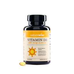 NatureWise Witamina D3 5000iu (125 µg) 200- Day Supply for Immune Support, Healthy Muscle Function, and Bone Health - Non-GMO, Gluten Free in Organic Extra Virgin Olive Oil, (Mini Softgel), 200 Count