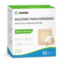 AUVON Silicone Foam Dressing z dużą przylegającą granicą, 3 "x 3" 10 opakowań opatrunków opatrunkowych z wysoką absorbcją, wodoodporny Silikon Foam Pads for Wound Care & Protection Plus Cushioning