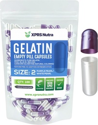XPRS Nutra Rozmiar 2 Puste kapsułki - 100 Hrabia Puste kapsułki żelatynowe - Pigułki Diy Kapsułka Napełnianie - Czysty żel pióro żelowe dla Do- It- Yourself Supplements (Pearl Purple / White)