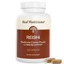 Real Mushrooms Reishi Mushrooms Kapsułki - Ręcznie dobrane ekologiczne ekstrakty z grzybów - Red Reishi dla Tranquil Daily Wellness z weryfikowaną Beta Glucans Vegan, Non-GMO, No Grain Fillers, 200