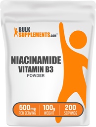 BulkSupplements.com Niacinamid Proszek - Witamina B3 Proszek, Niacynamid Suplement, Niacynamid 500mg - B3 Witaminy na Skórę, Gluten Free, 500 mg na Serving, 100g (3,5 oz) (Opakowanie po 1)