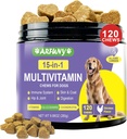 15 w 1 Dog Multivitamin Supplement - Witaminy psów do układu immunologicznego, trawienie, Hip & Joint, Skóra & Coat - z witamin esencjalnych, Glukozamina i Chondroitin - Kurczak Flavor, 120 Chews
