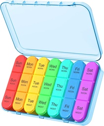 Daviky Pill Organizer Travel, Cotygodniowy Pill Organizer 3 razy dziennie, Pill Box 7 dzień, Pill Cases Organizator 7 dzień, Daily Pill Box Organizator, Medicine Organizator do trzymania witamin i leków (Niebieski)