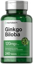 Horbäach Ginkgo Biloba Supplement Agregat 124; 120mg Agregat 124; 240 Tabletów Agregat 124; Standaryzowany ekstrakt ziołowy Agregat 124; Flavone Glycossides Agregat 124; Wegetarianin, Non-GMO i Gluten Free
