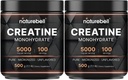 NatureBell 2 Opakowanie Kreatywny jednowodny proszek 500g, 5,000mg na Podawanie 124; Mikronizowane, Czyste i Nieflawowane 124; Wstępne ćwiczenia wsparcia mięśni 124; Keto, Wegan, Filler- Free 124; 200 Sługi (2.2 lb)